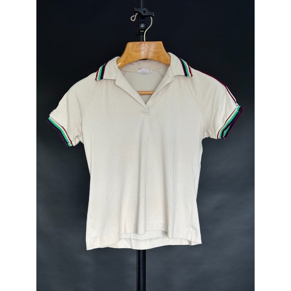 Tail Women's Golf Polo Shirt‎ Large Cream 80's Lightweight Made in USA Vintage